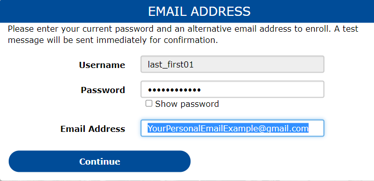 Email address registration screen