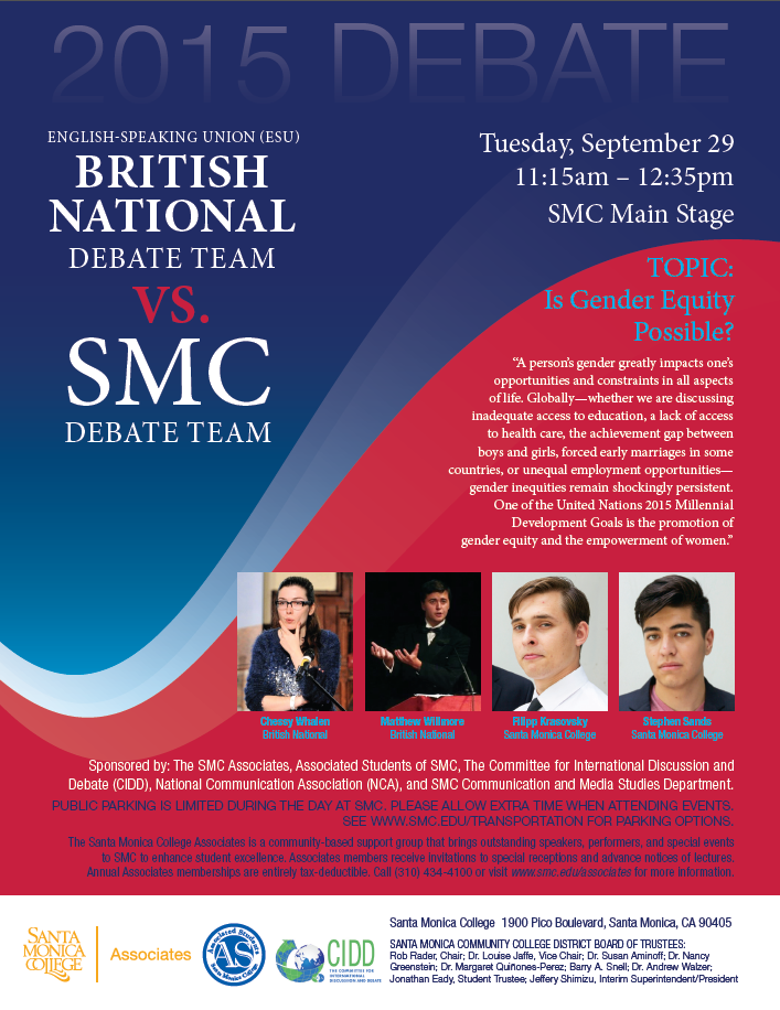British Debate Team vs SMC Debate Team Event 09-29-15