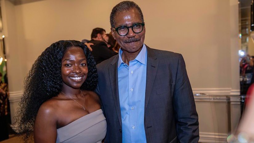 Spring 2024 semester Corsair editor-in-chief Cebelihle Hlatshwayo with 60 Minutes correspondent Bill Whitaker at the Society of Professional Journalists Los Angeles (SPJ/LA) 48th Distinguished Journalist Awards Banquet held Oct. 23. SPJ/LA honored Hlatshwayo in its emerging/outstanding students category.