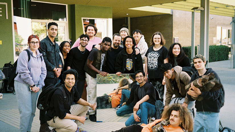 Santa Monica College film production students with Prof. Carrasco at the SMC Center for Media and Design on Stewart Street in Santa Monica, Calif., where the film production is housed.