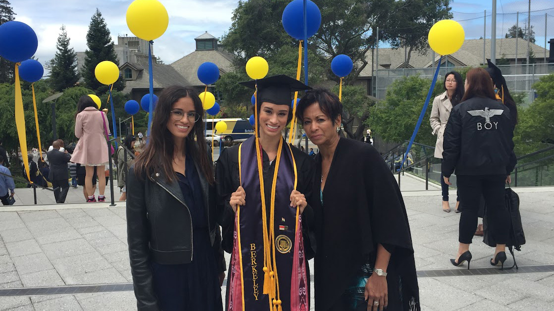 Jasmine with Her Twin and Mom at Berkely Graduation