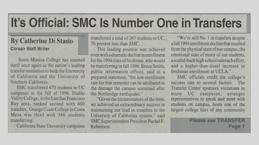 April 30, 1997 "It's Official: SMC is Number One in Transfers" from The Corsair.