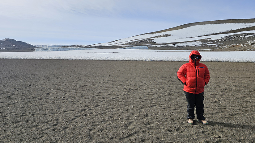 Christyanne Melendez in the crater at the summit of Kilimanjaro