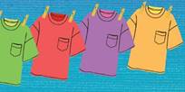 Photo of clothes line with different color t-shirts